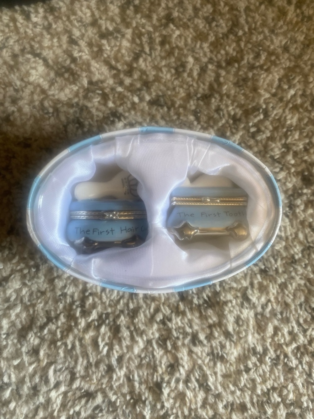 Mud Pie Blue and White Oval Baby Keepsake Box